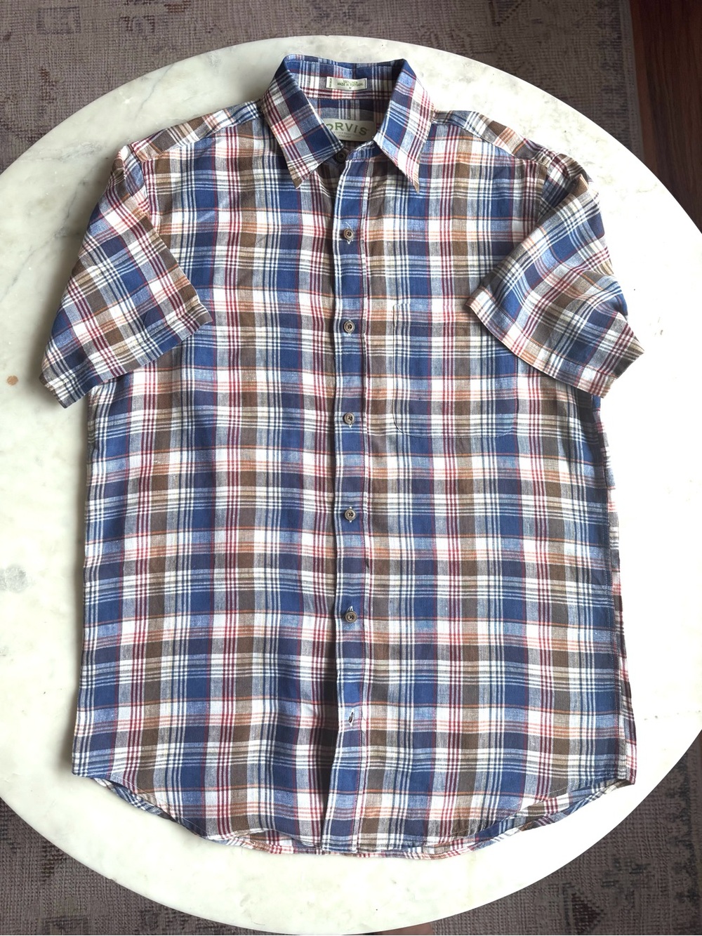 Orvis Men's 100% Linen Plaid Shirt Size Medium
